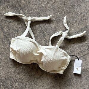 Shade & Shore Ribbed Cream Tie-Strap Bandeau Bikini Top